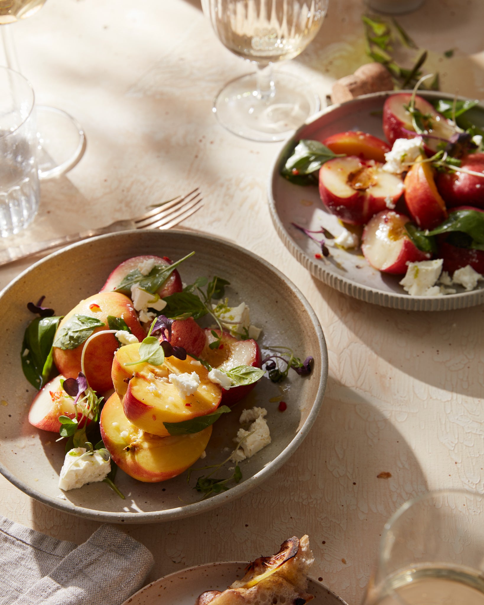 Peaches, basil and lime and chili marinated feta