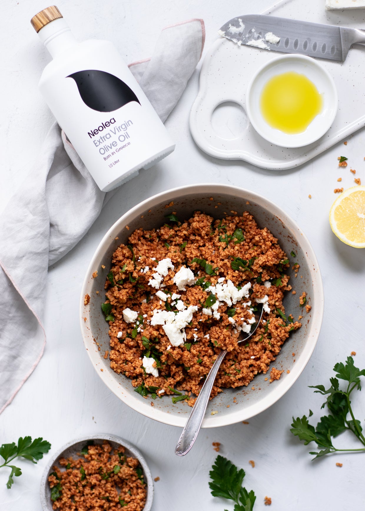 Bulgur salad with parsley and feta cheese