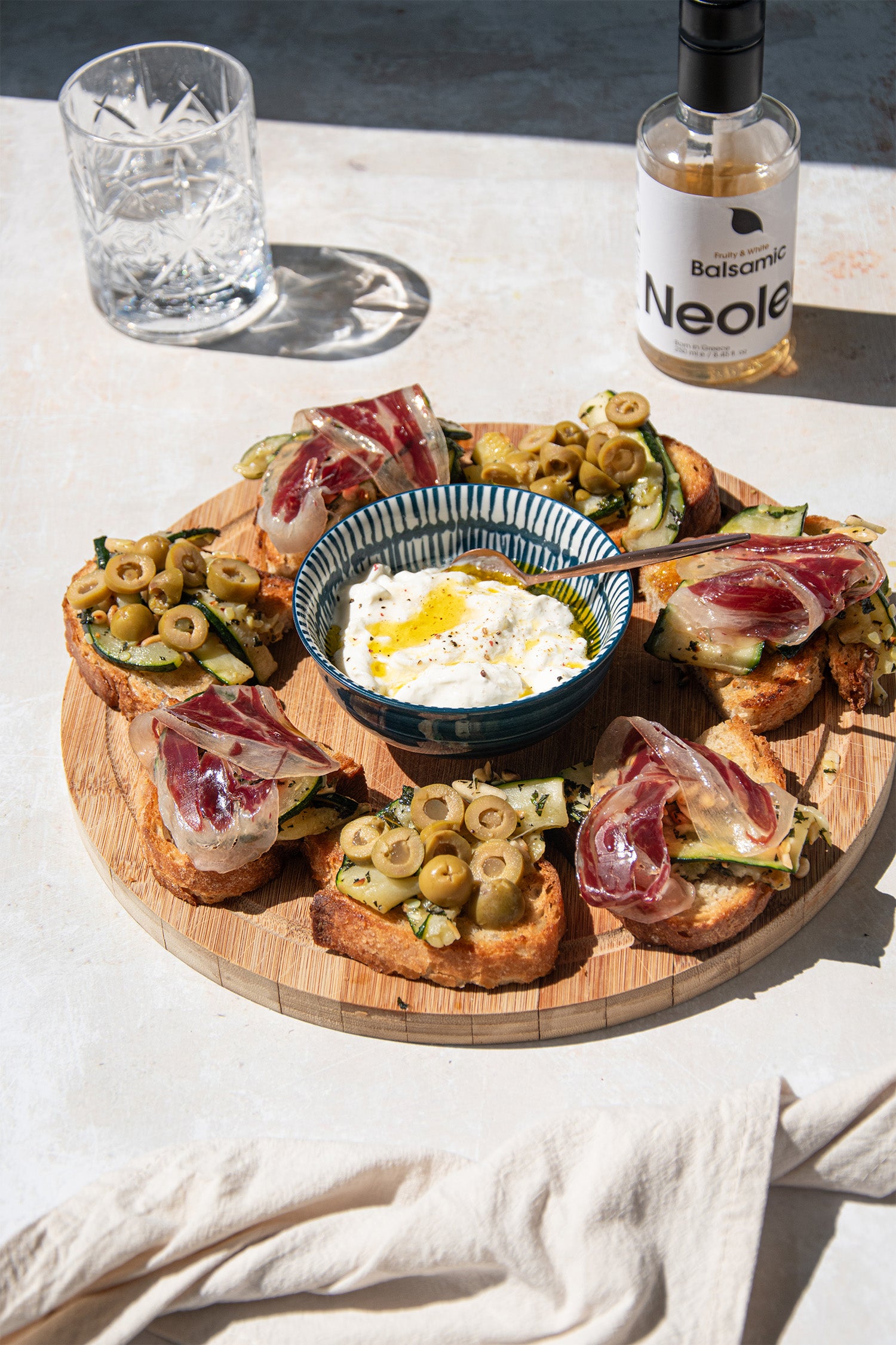 Bruschetta Sharing Platter with Stracciatella, Zucchini, and Jamón