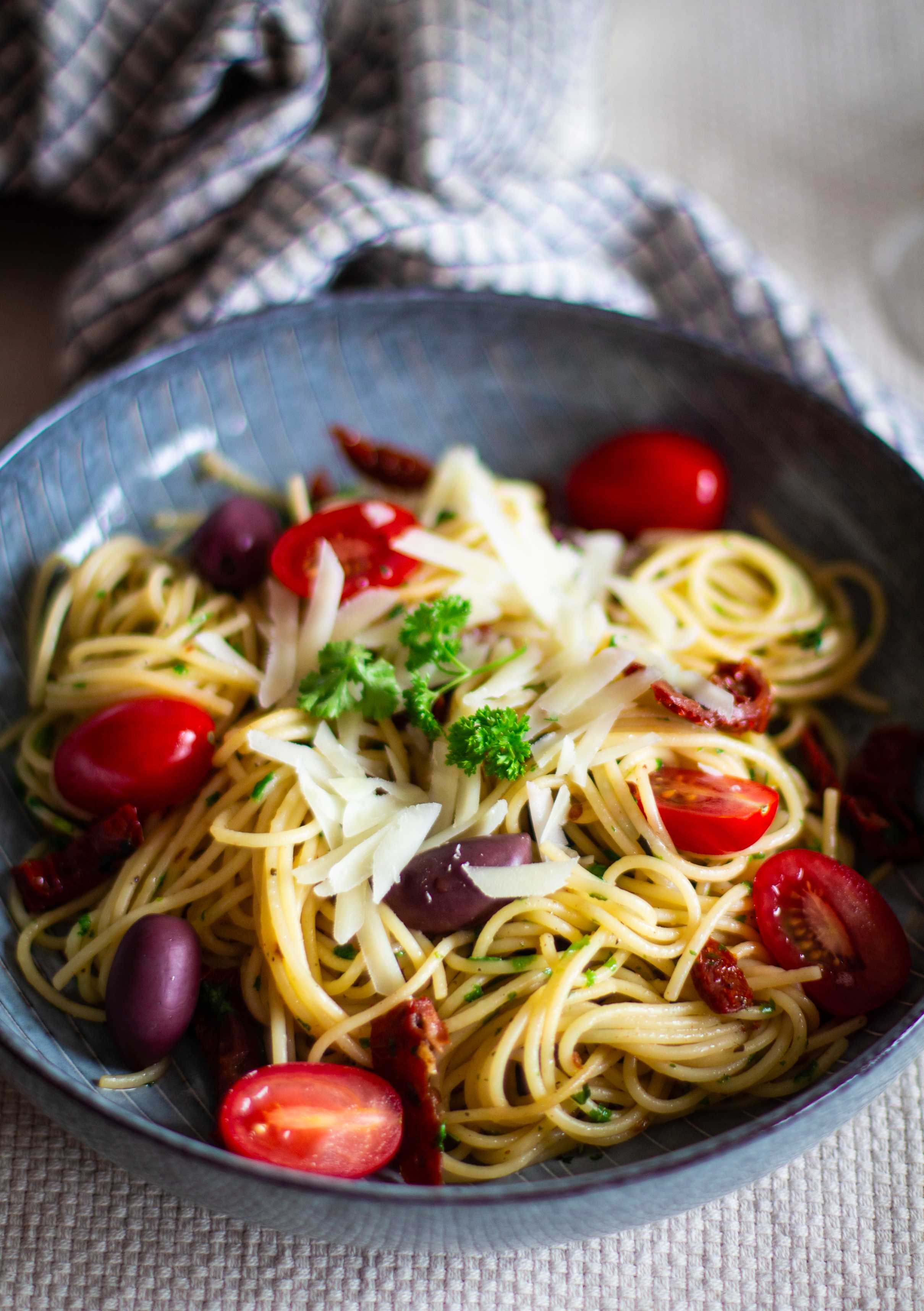 Tuscan Pasta with olives and dried tomatoes