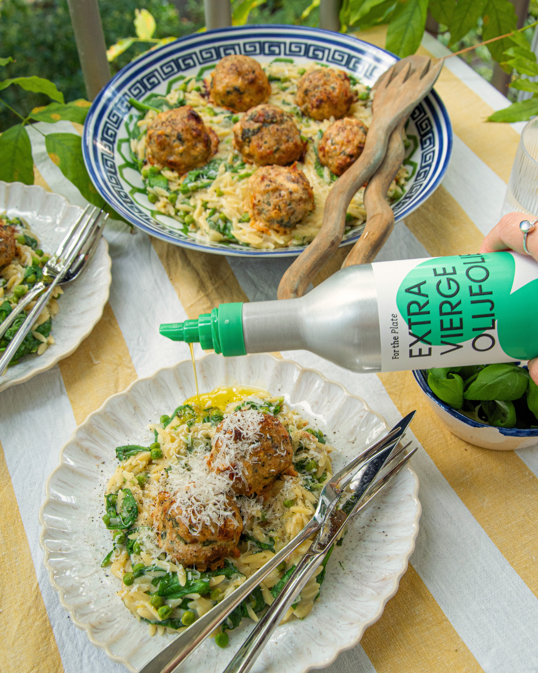 Lemon Orzo with Sun-Dried Tomato Chicken Meatballs