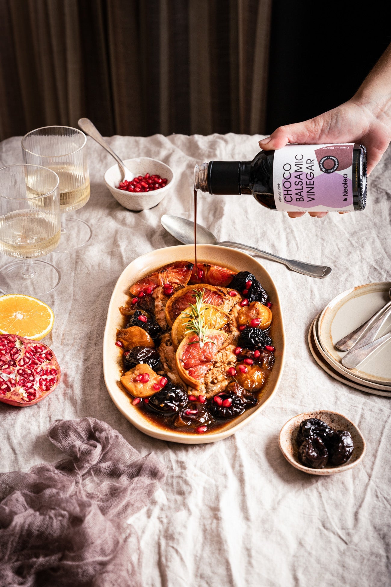 Roasted Salmon with Choco Balsamic and Winter Fruits