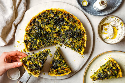 Kuku sabzi tart with olive oil pastry